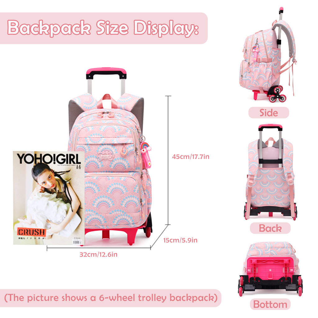 PALAY® School Backpack on 6-Wheel Backpack with Retractable Pull Handle Schoolgirls Backpack Detachable Wheel Stand Design Fashion Travel Backpack School Gift for Girls 6-12 Years Old PALAY® School Backpack on 6-Wheel Backpack with Retractable Pull Handle Schoolgirls Backpack Detachable Wheel Stand Design Fashion Travel Backpack School Gift for Girls 6-12 Years Old